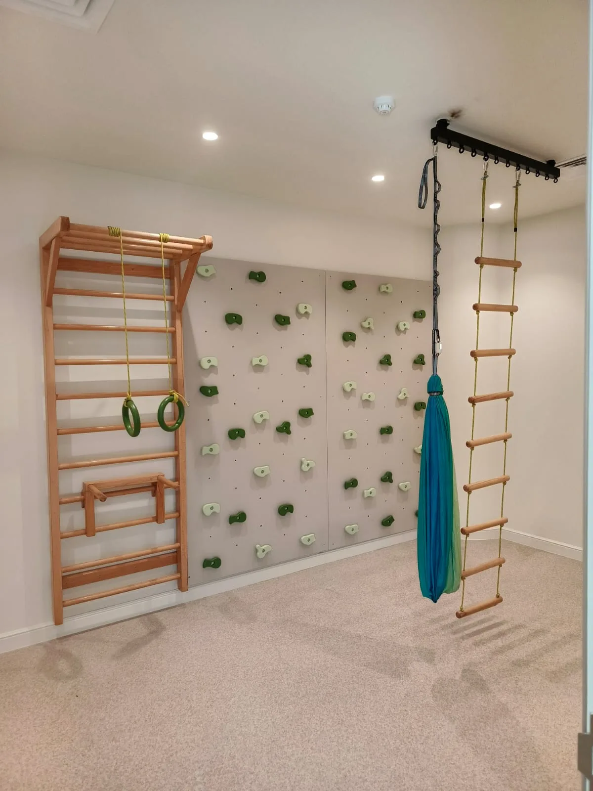 جدار رياضي متكامل (سلّم سويدي + حلقات + حائط تسلق + سلّم حبل + أرجوحة) - Gym Wall Set